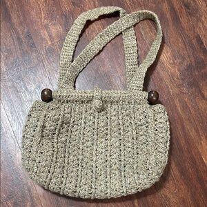 Handmade Crochet Beige 100 % wool Shoulder Bag